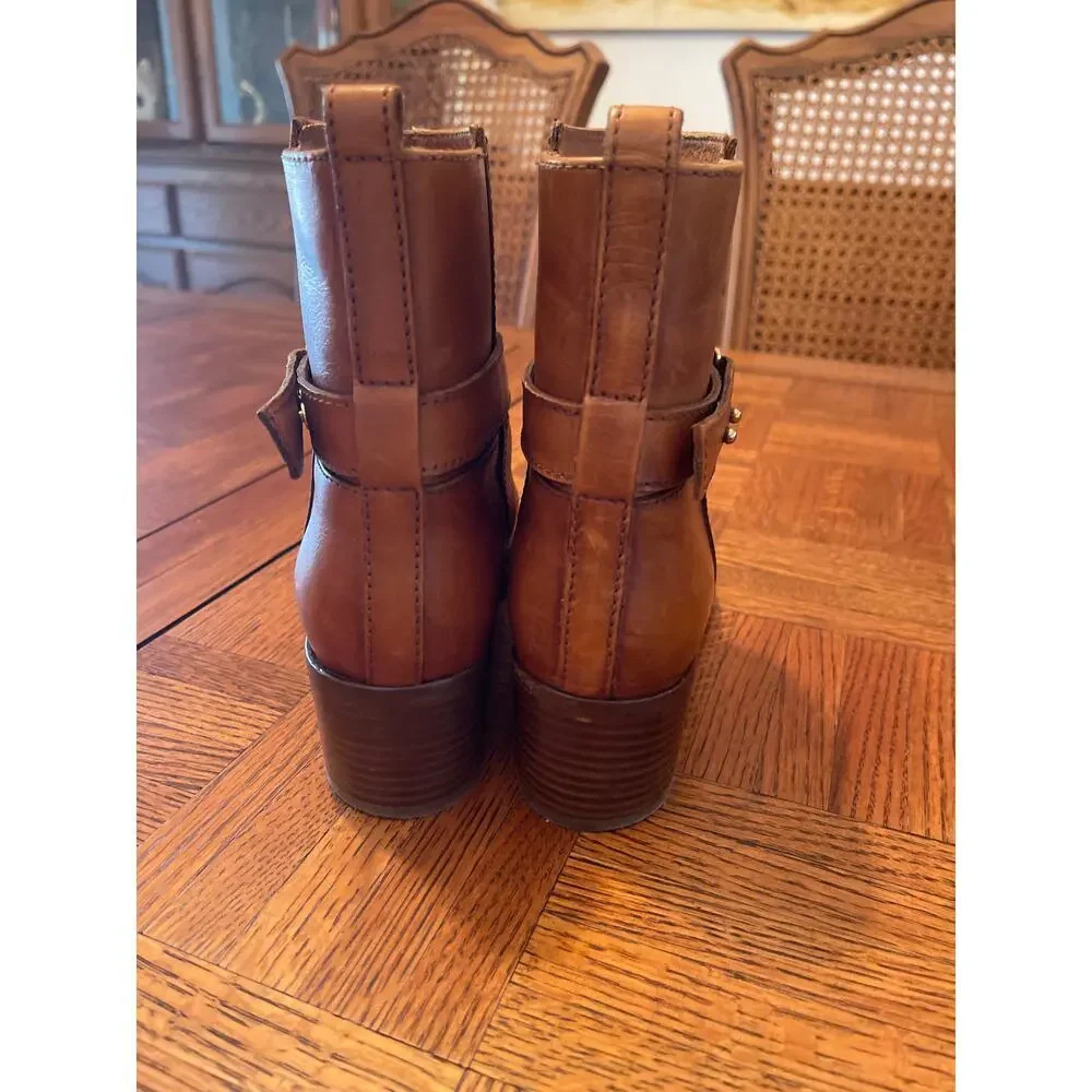 J Crew Parker Leather Moto Ankle Boots Booties Cognac size 8